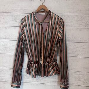 Endless Rose Crushed Velvet Stripe Tie Front Blouse.